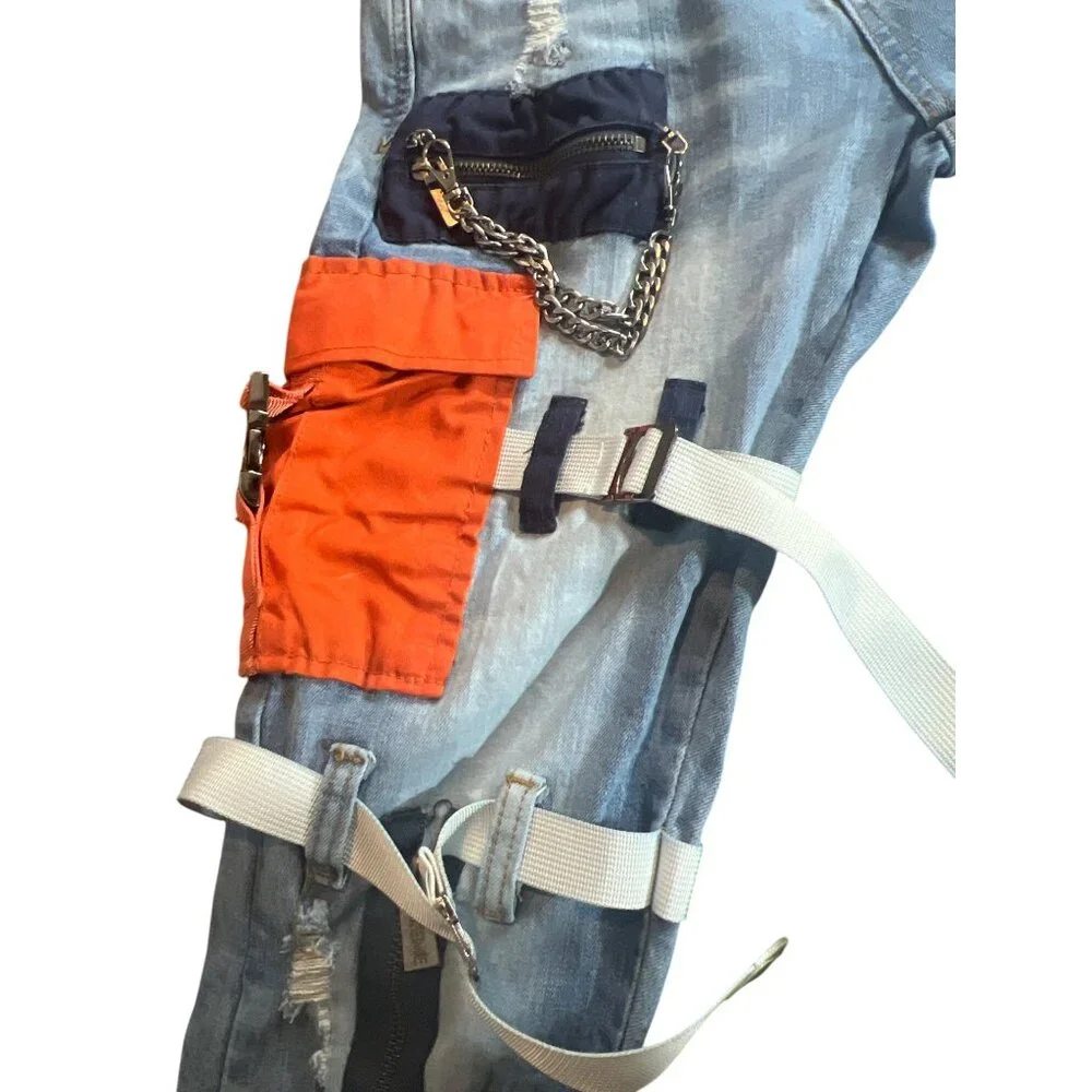 Stylish Blue Denim Jeans with Orange Accents - Picture 8 of 9